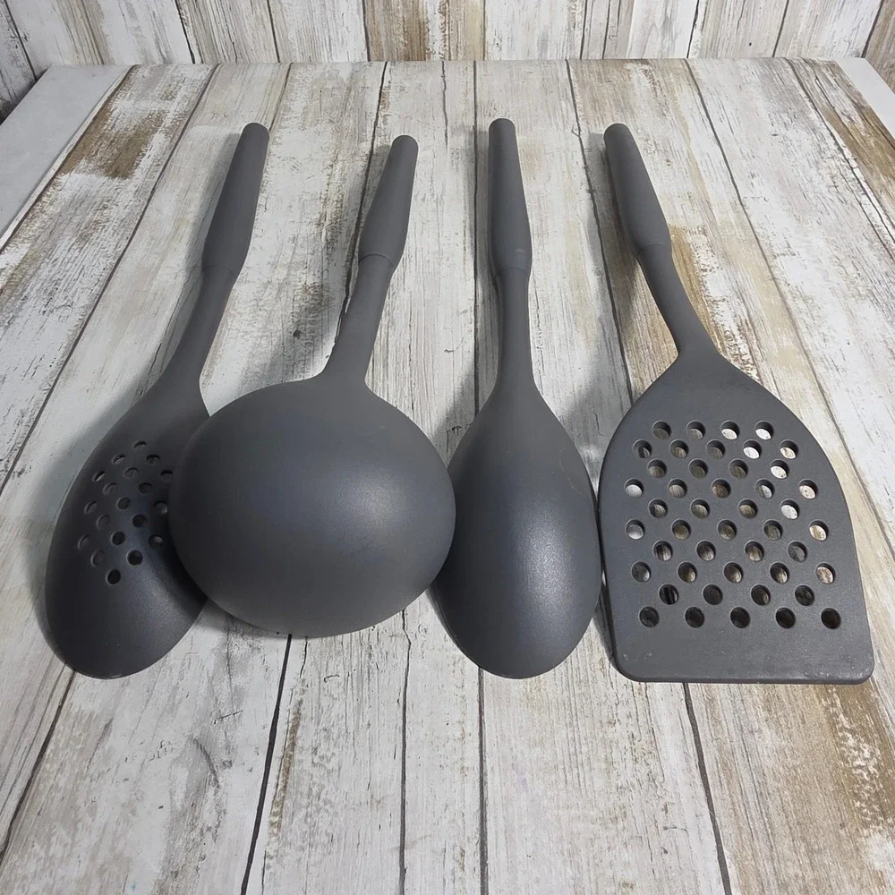 Williams Sonoma 4 Piece Silicone Kitchen Utensil Set Charcoal Gray Ladle Turner